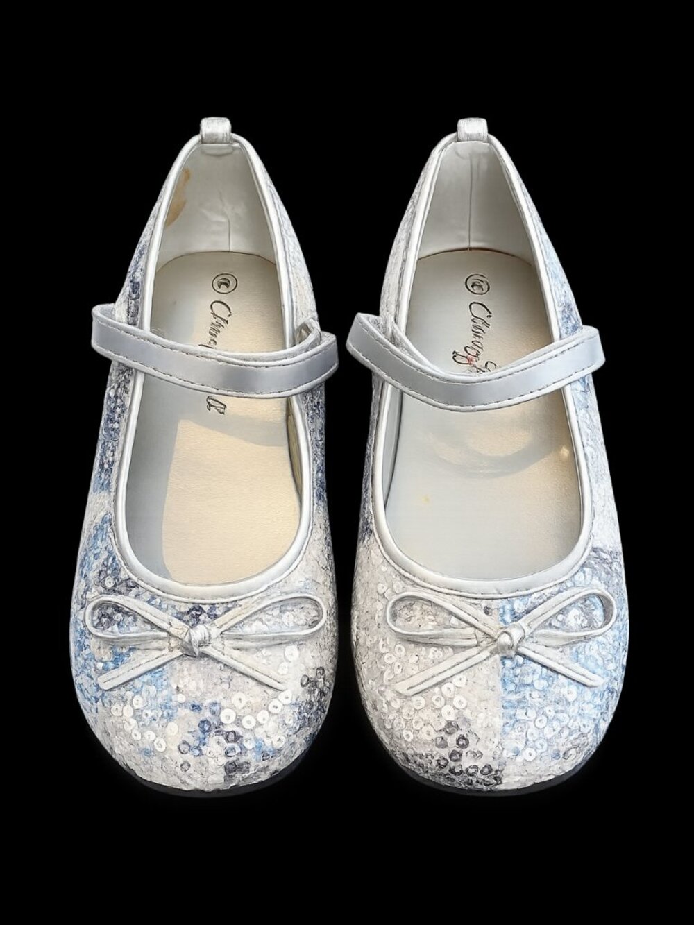 China Doll Silver Blue‎ Sparkly Girls Shoes Mary Janes  8 12